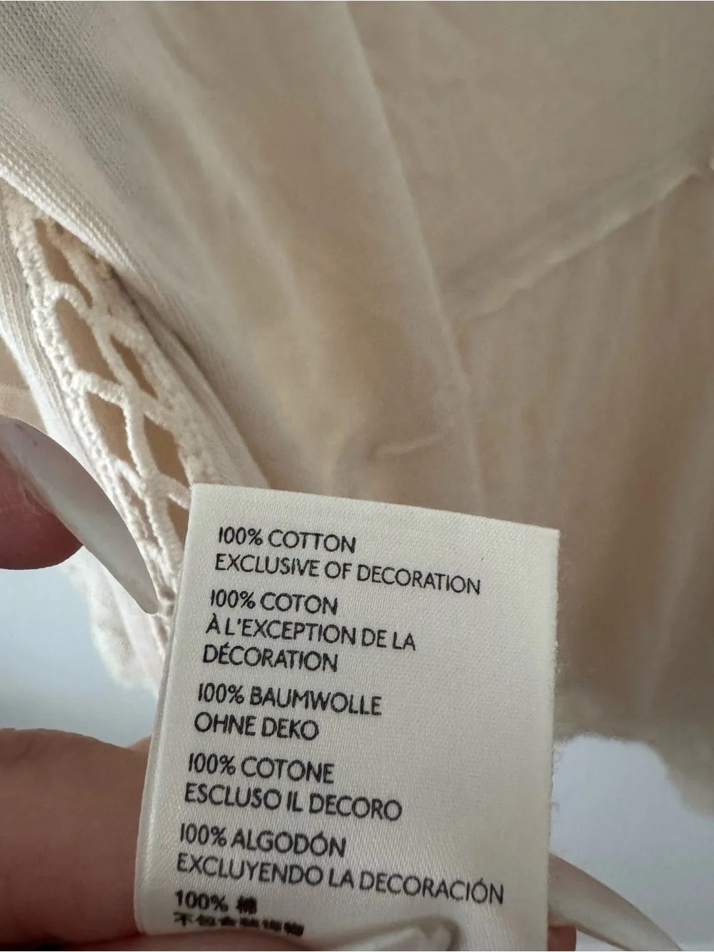 Free People Cream Lace-Trim Long Sleeve Tee
